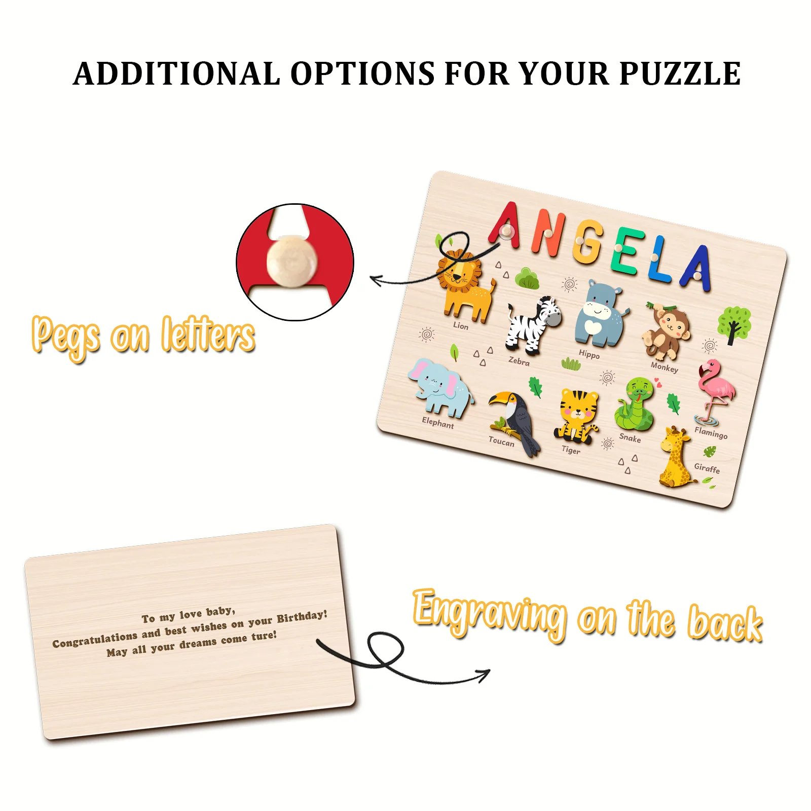 Personalized Wooden Name Puzzle - Safari Animal Learning Toy for Toddlers - Image 6