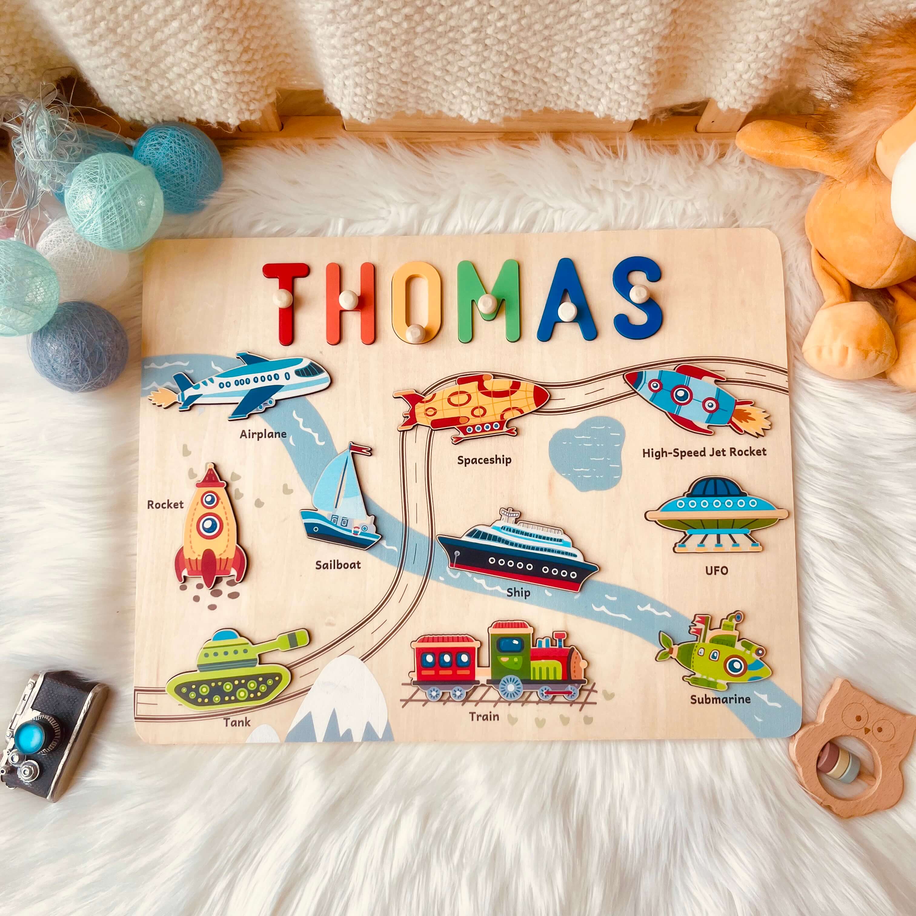 Personalized Wooden Name Puzzle - Vehicle Learning Toy for Toddlers - Image 3