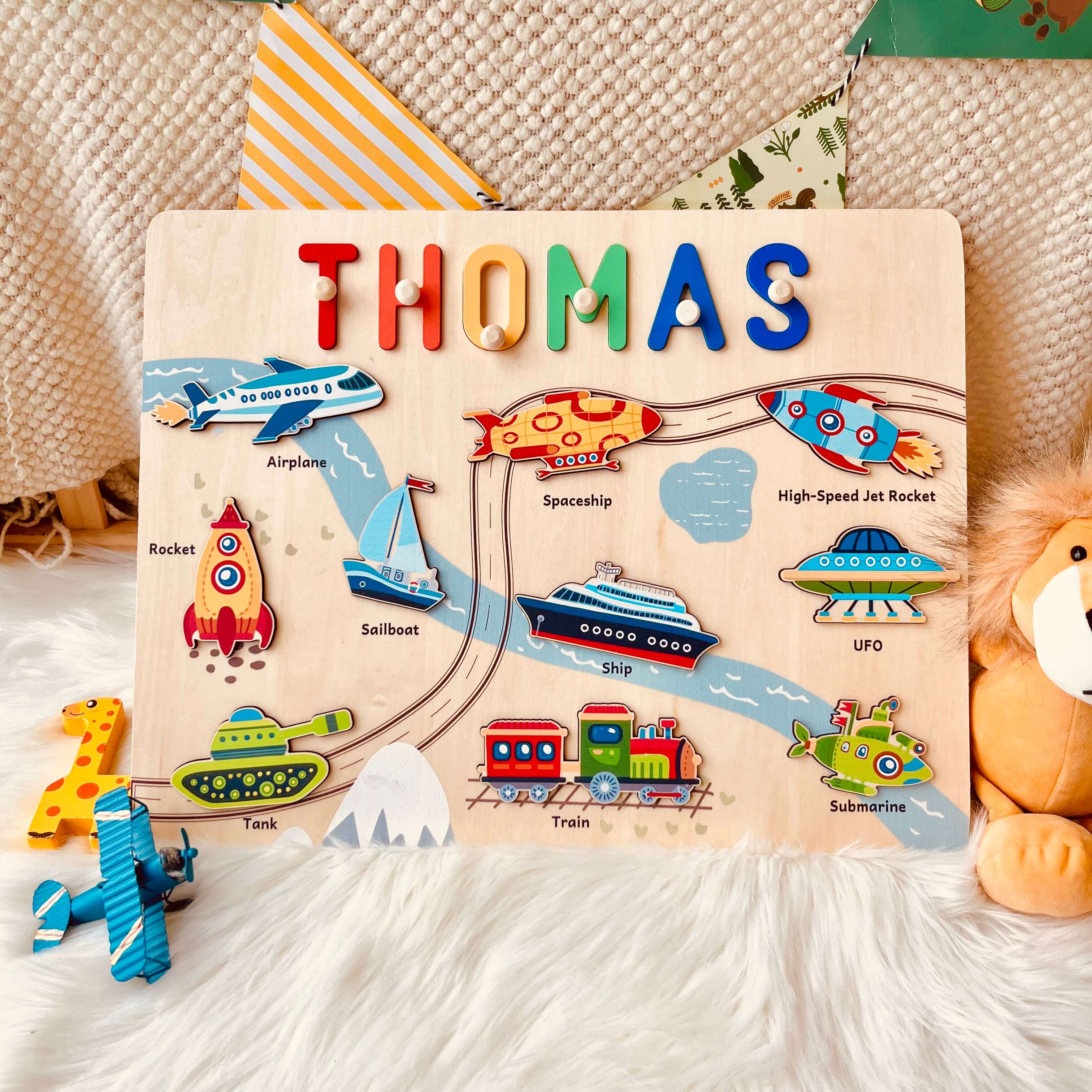 Personalized Wooden Name Puzzle - Vehicle Learning Toy for Toddlers - Image 4