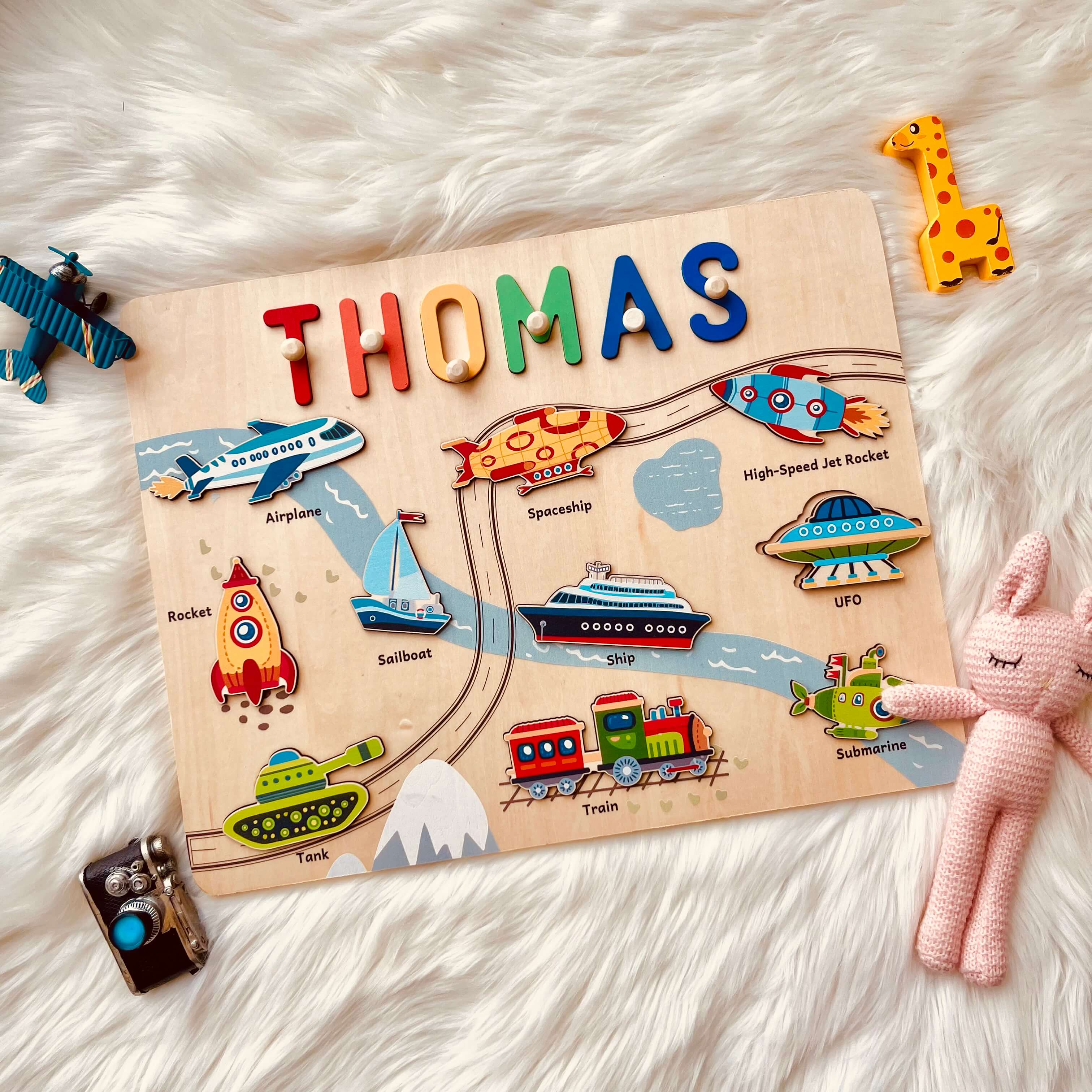 Personalized Wooden Name Puzzle - Vehicle Learning Toy for Toddlers - Image 5