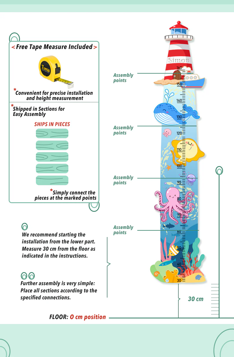 Personalized Wooden Nautical Sea Life Theme Growth Chart - Image 5