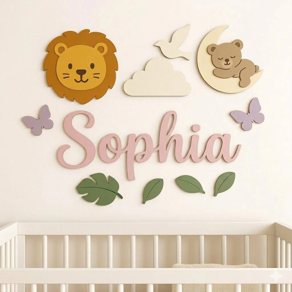 Personalized Wooden Nursery Name Sign – Animal Nursery Name Signs - Image 3