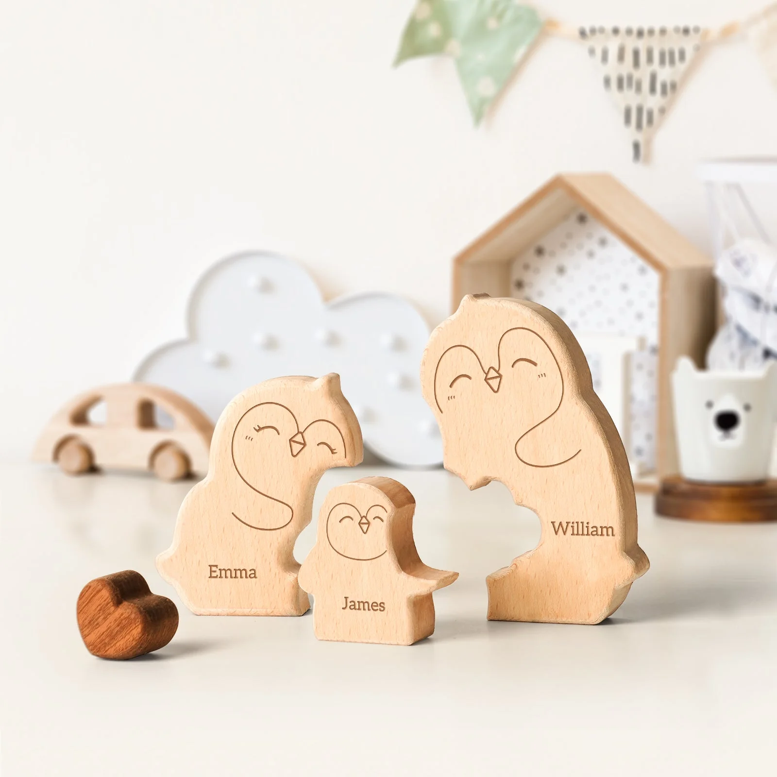 Personalized Wooden Penguin Family Puzzle Decor - Image 3
