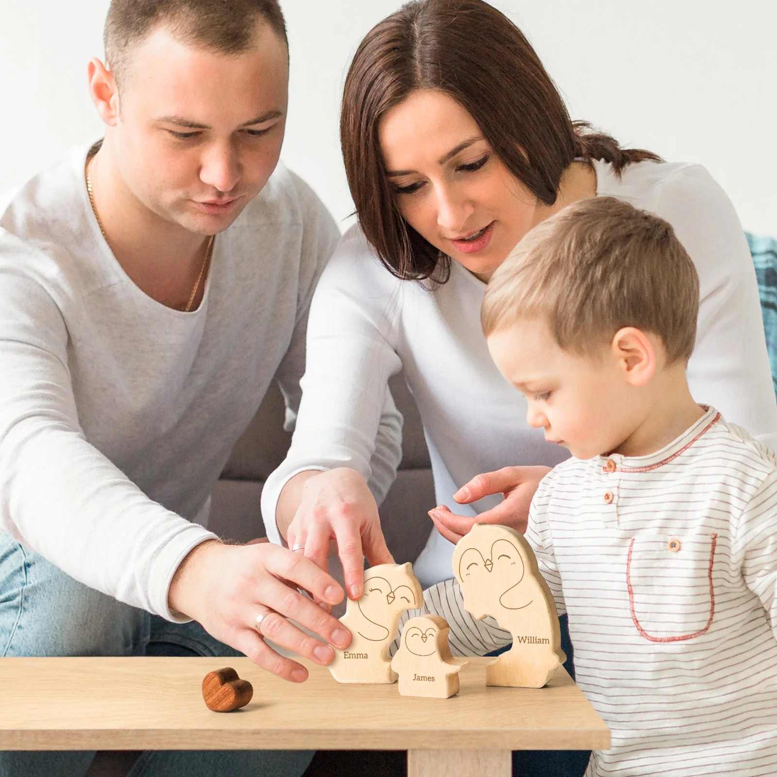 Personalized Wooden Penguin Family Puzzle Decor - Image 5