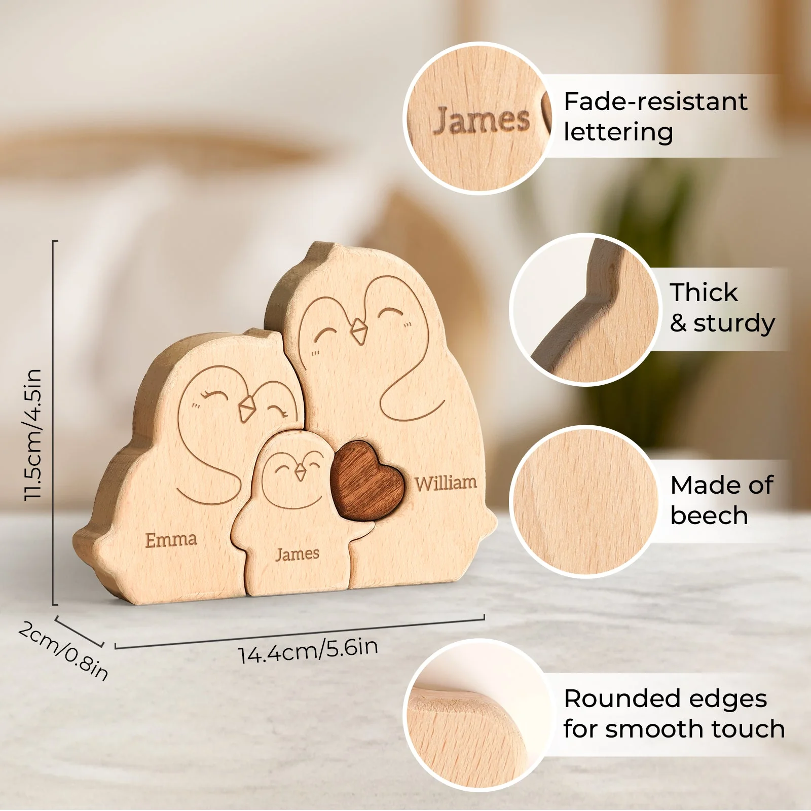 Personalized Wooden Penguin Family Puzzle Decor - Image 7