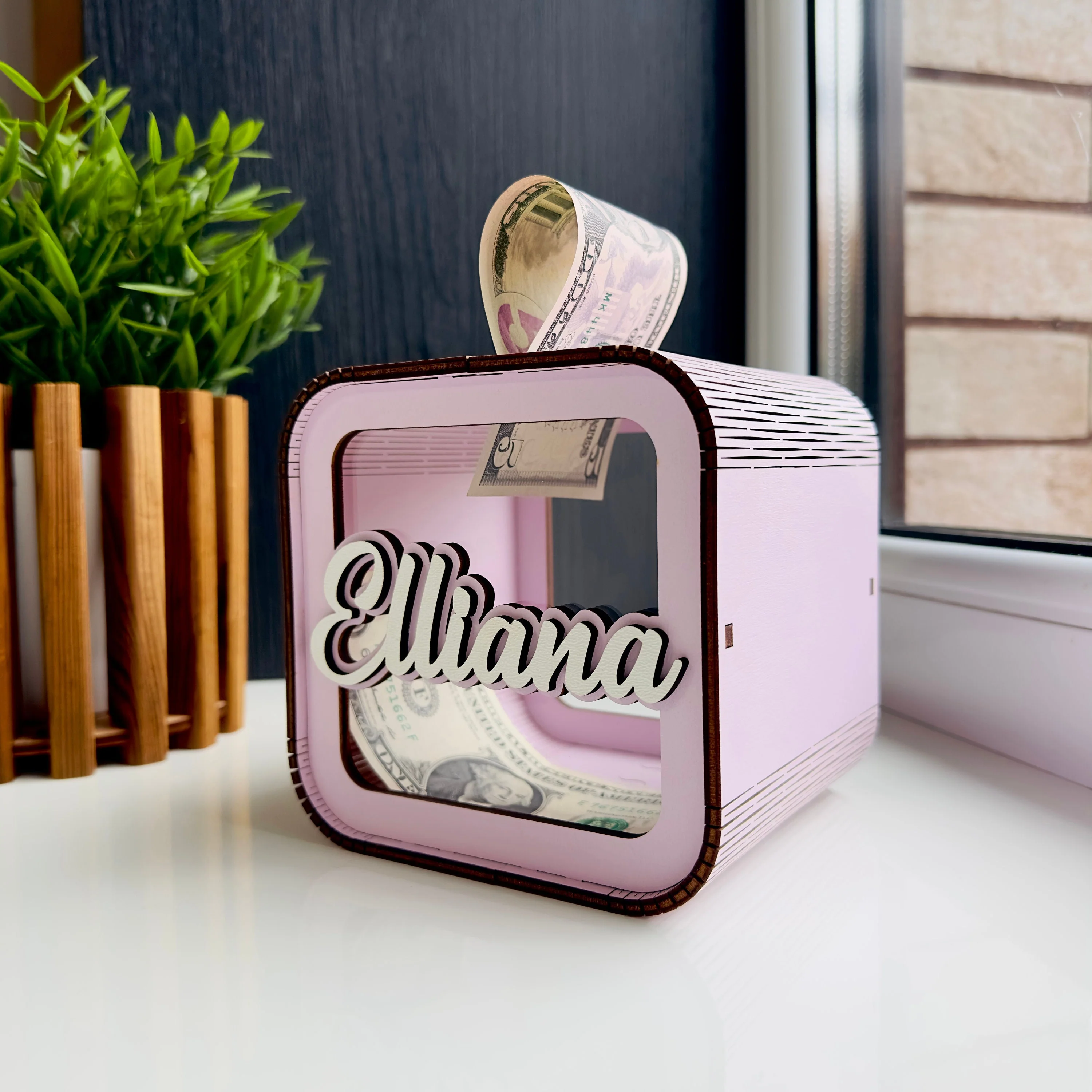 Personalized Wooden Piggy Bank for Kids - Image 2