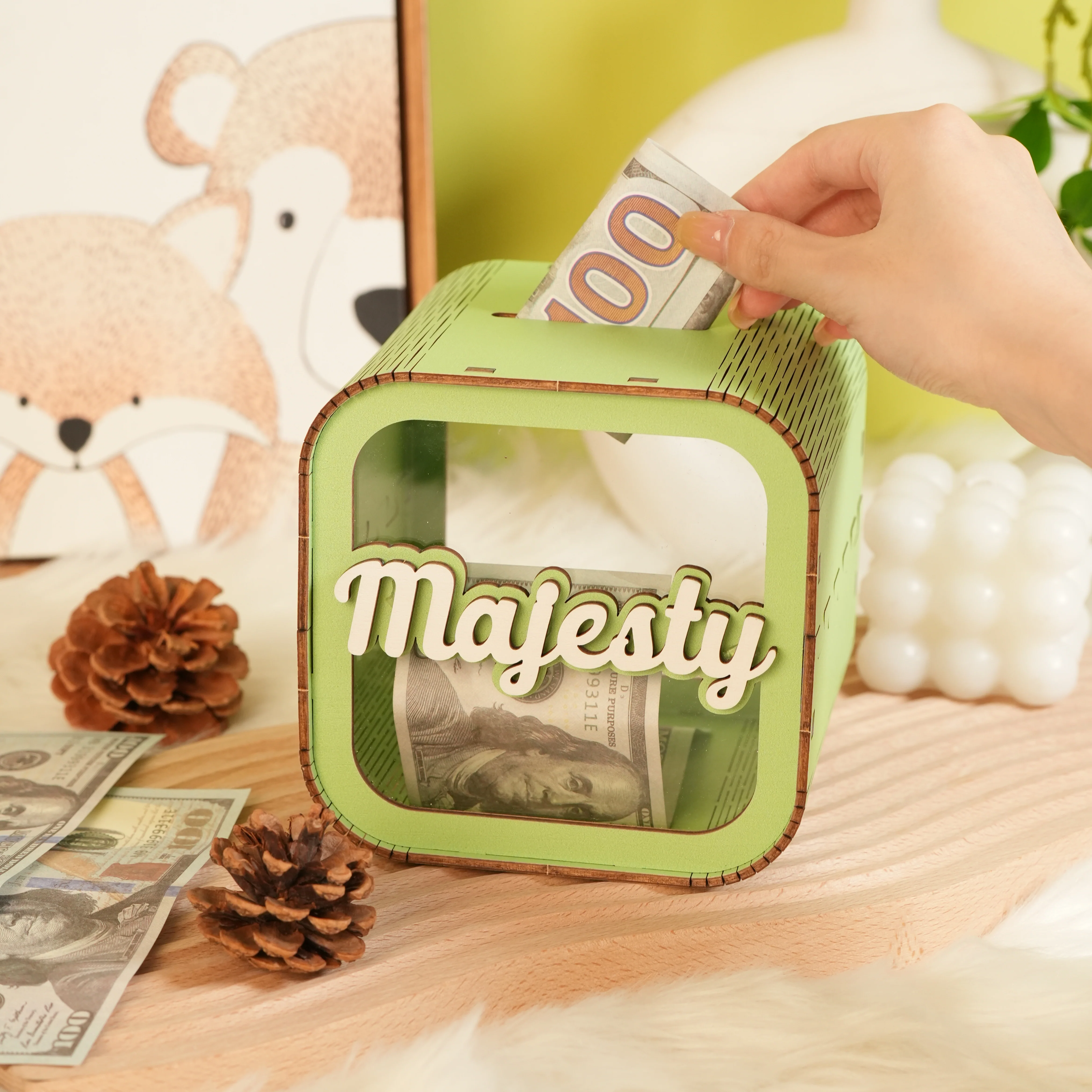Personalized Wooden Piggy Bank for Kids - Image 5