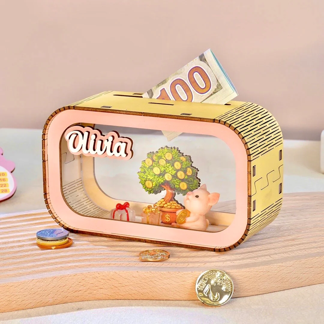 Personalized Wooden Piggy Bank Daily Combo For Kids - Image 2