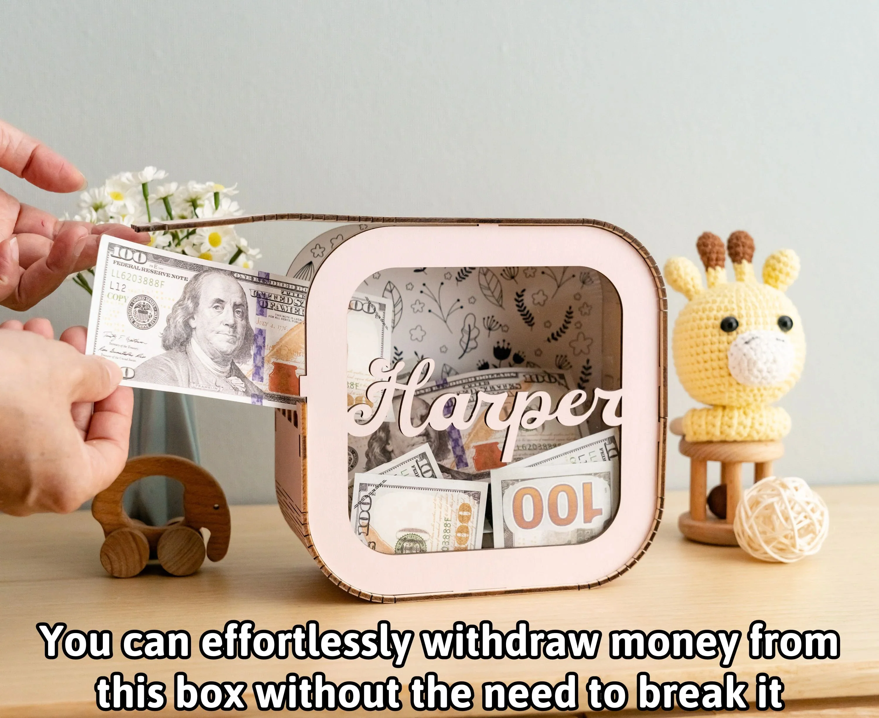 Personalized Wooden Piggy Bank for Kids - Image 2