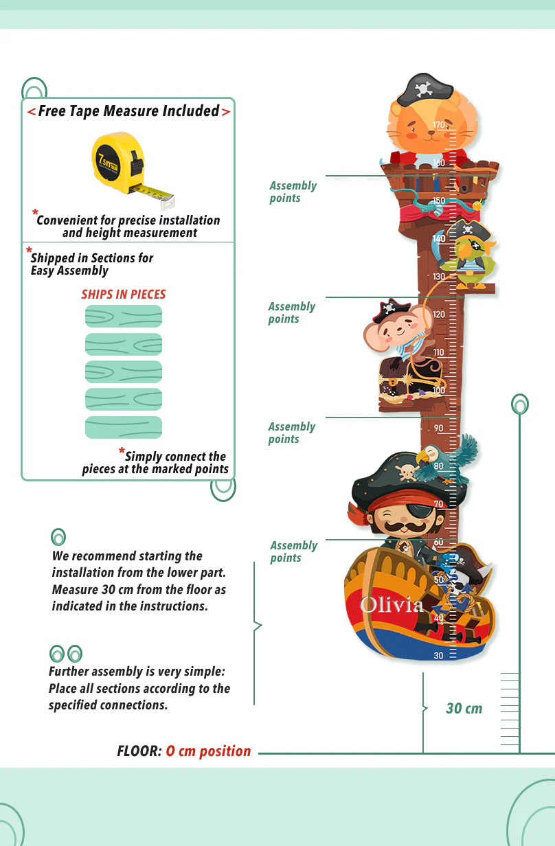Personalized Wooden Pirate Ship Growth Chart - Image 5