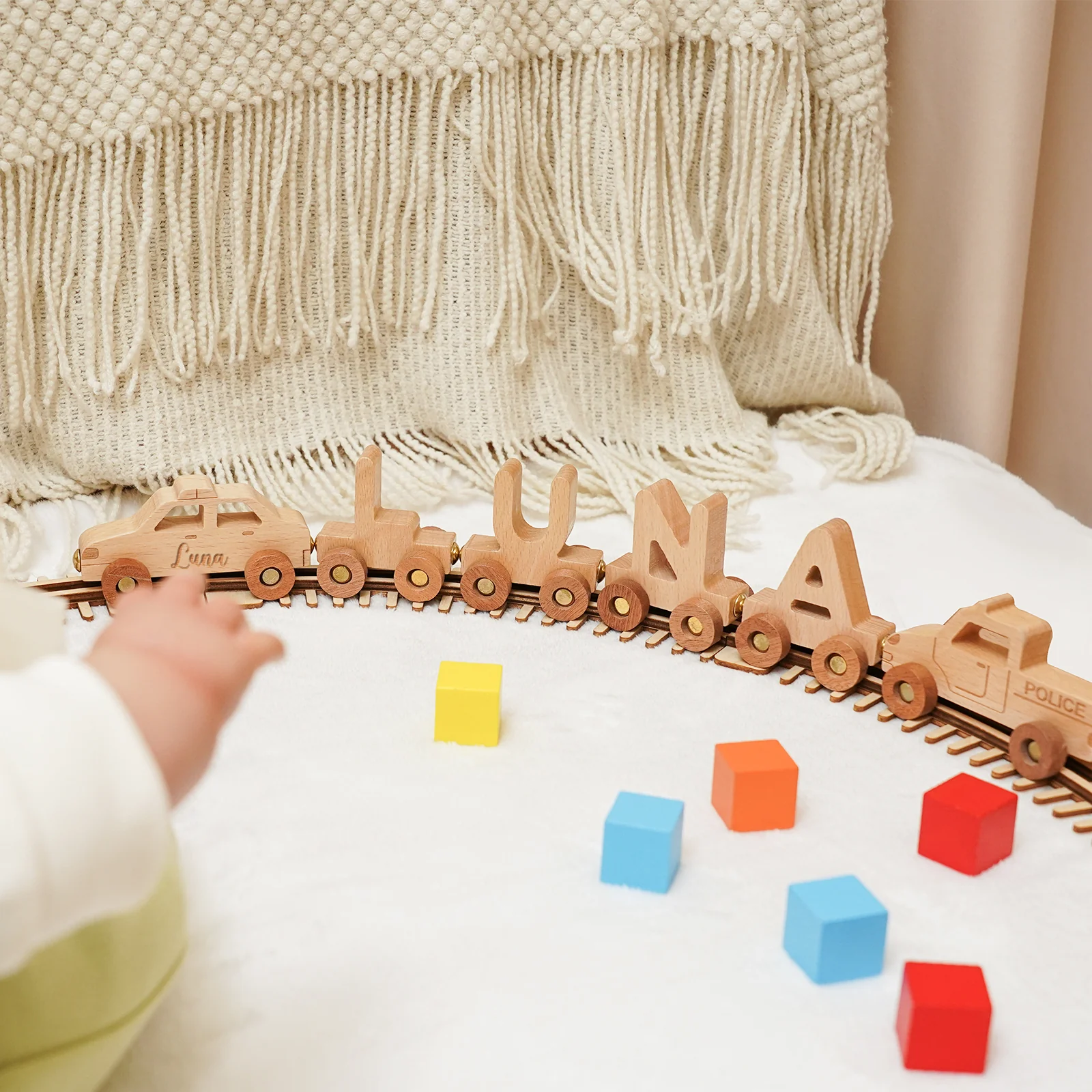 Personalized Wooden Police Car Train Set With Name - Image 4