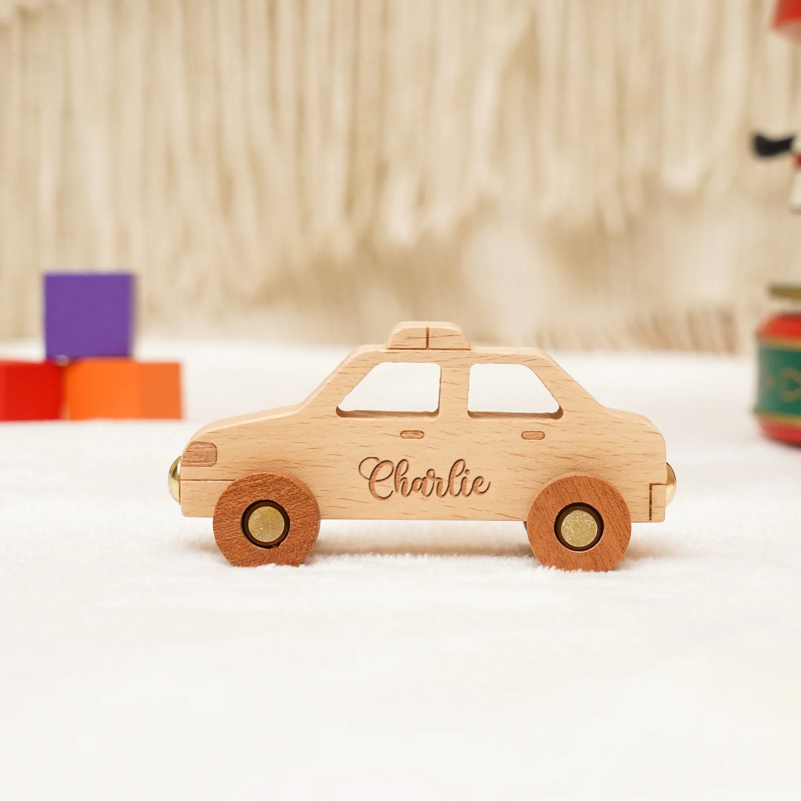 Personalized Wooden Police Car Train Set With Name - Image 6