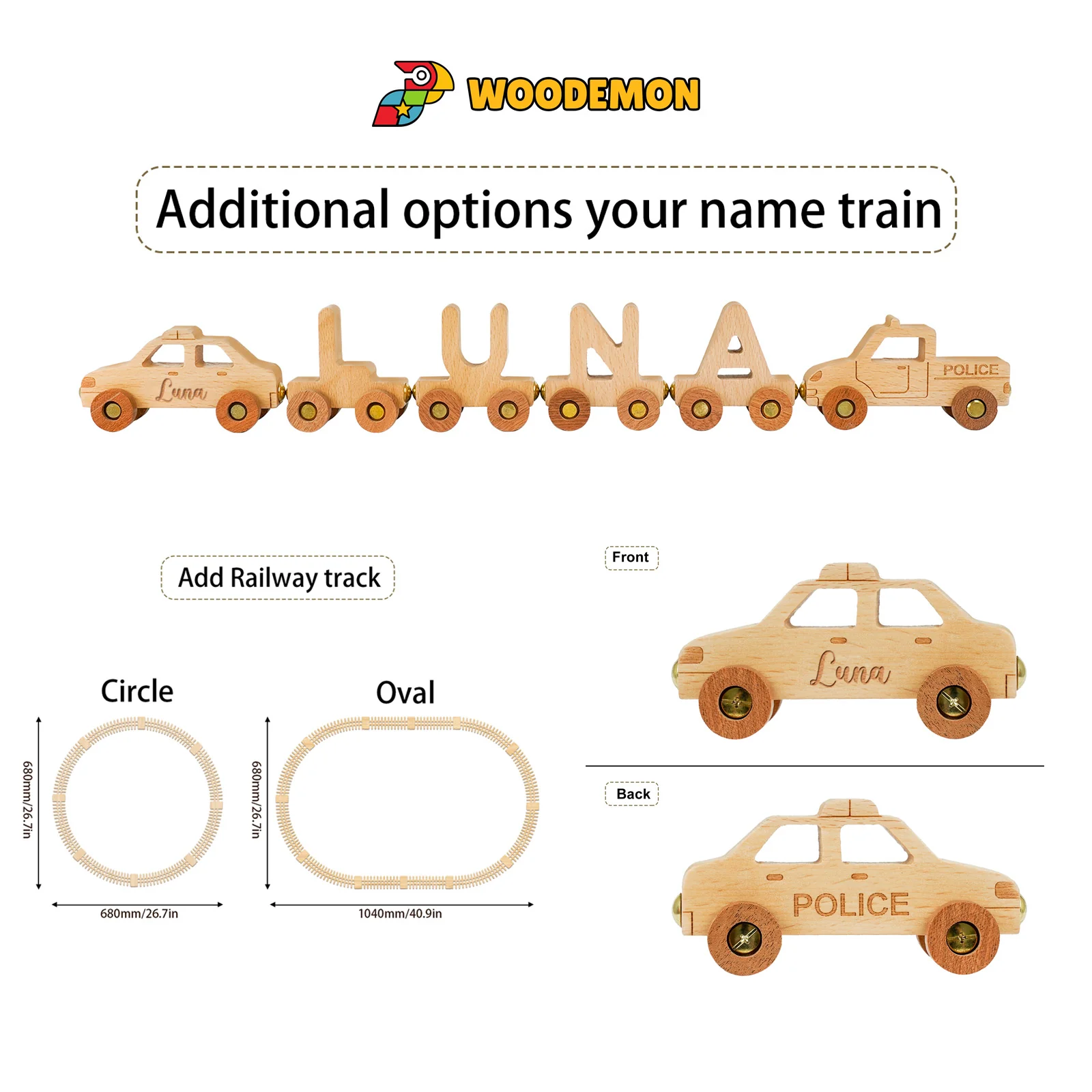 Personalized Wooden Police Car Train Set With Name - Image 7