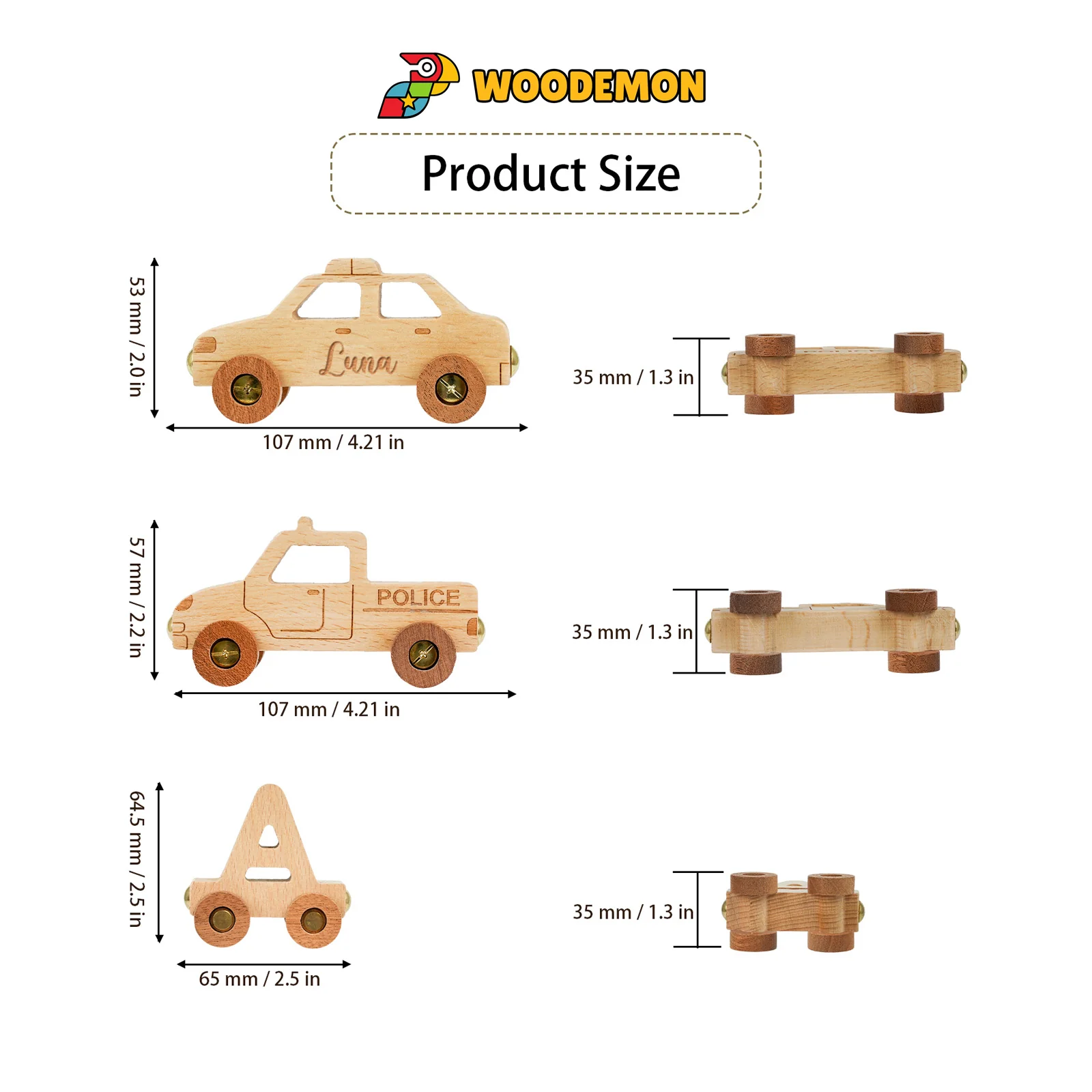Personalized Wooden Police Car Train Set With Name - Image 8