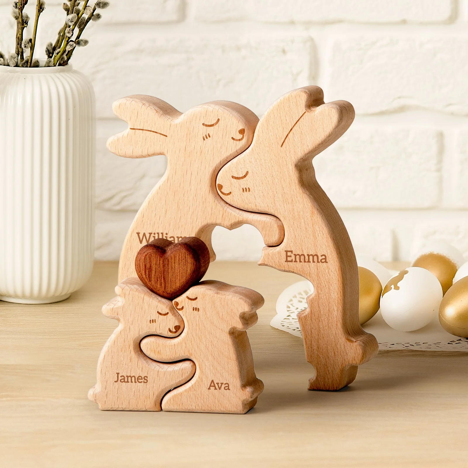 Personalized Wooden Rabbit Family Puzzle Decor - Image 3