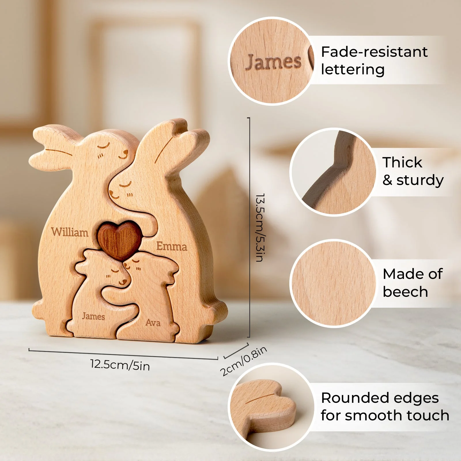 Personalized Wooden Rabbit Family Puzzle Decor - Image 6
