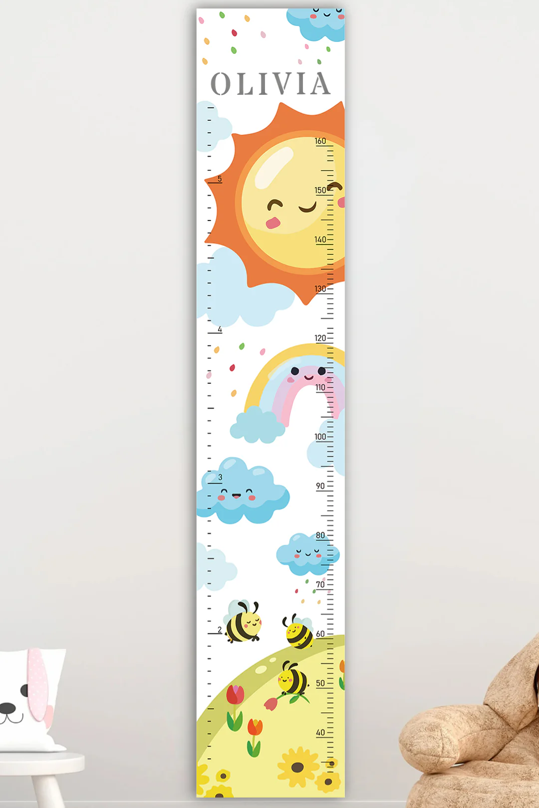 Personalized Wooden Rainbow Growth Chart Height Ruler - Image 2