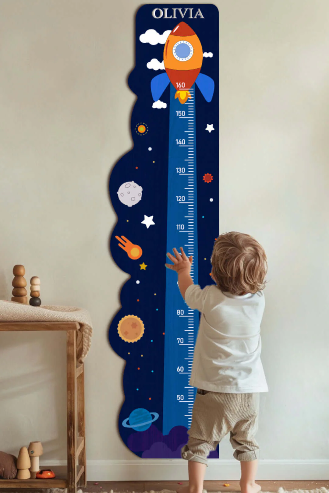 Personalized Wooden Rocket Ship Growth Chart Height Ruler - Image 2