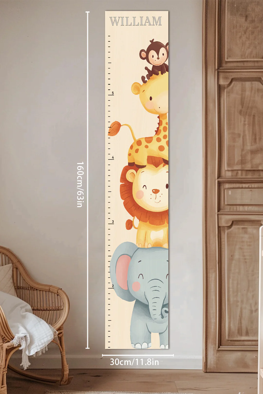 Personalized Wooden Safari Animal Growth Chart Ruler - Image 4