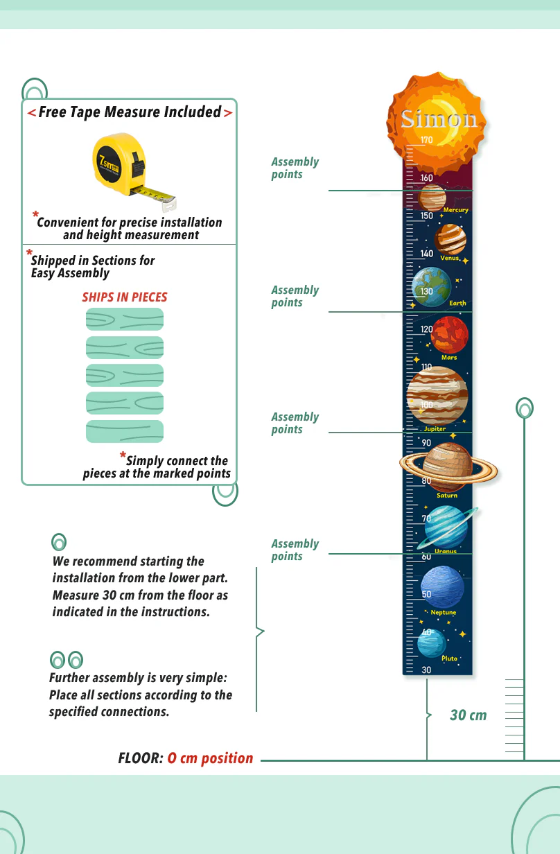 Personalized Wooden Solar System Growth Chart for Kids - Image 5