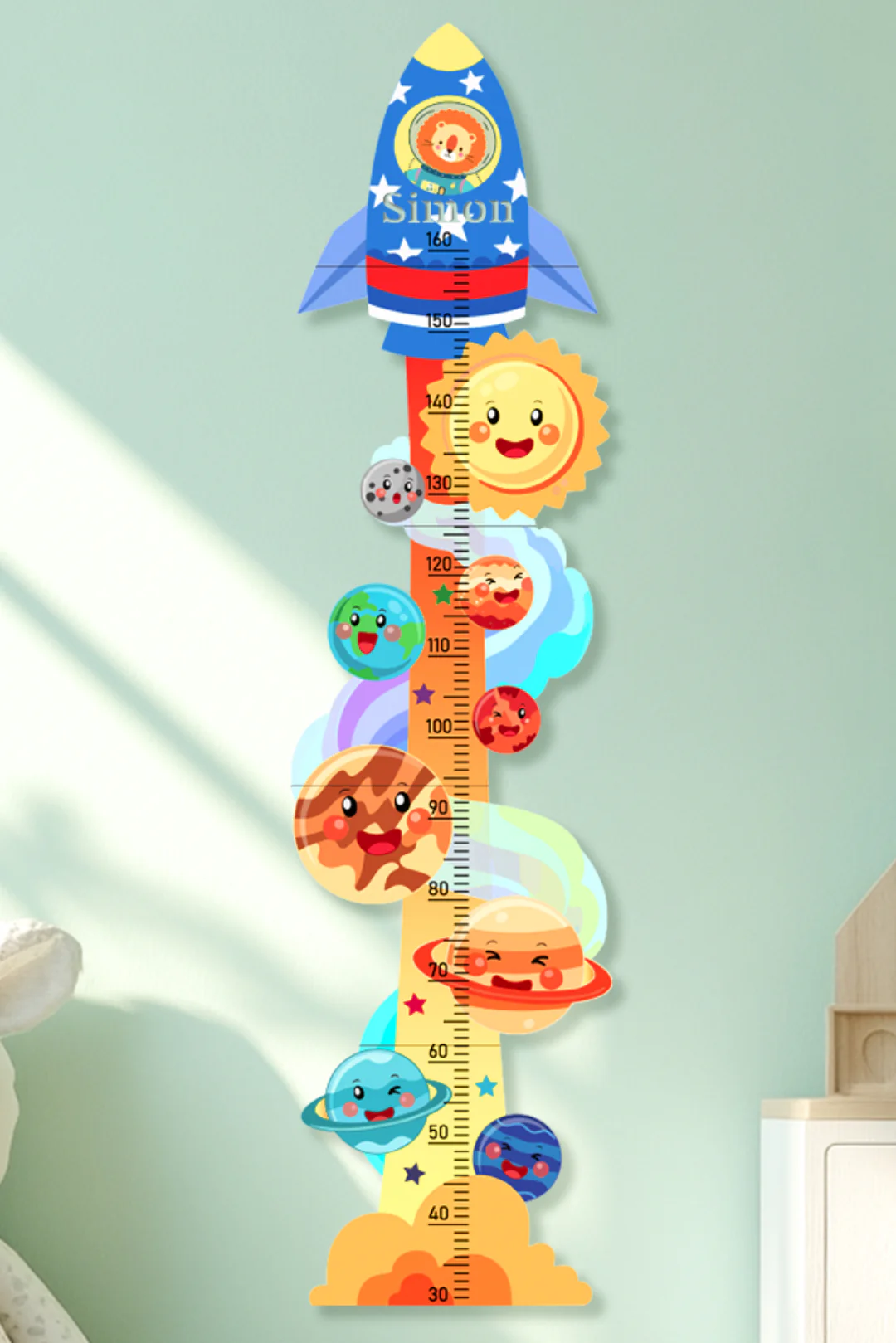 Personalized Wooden Space Rocket Growth Chart for Kids