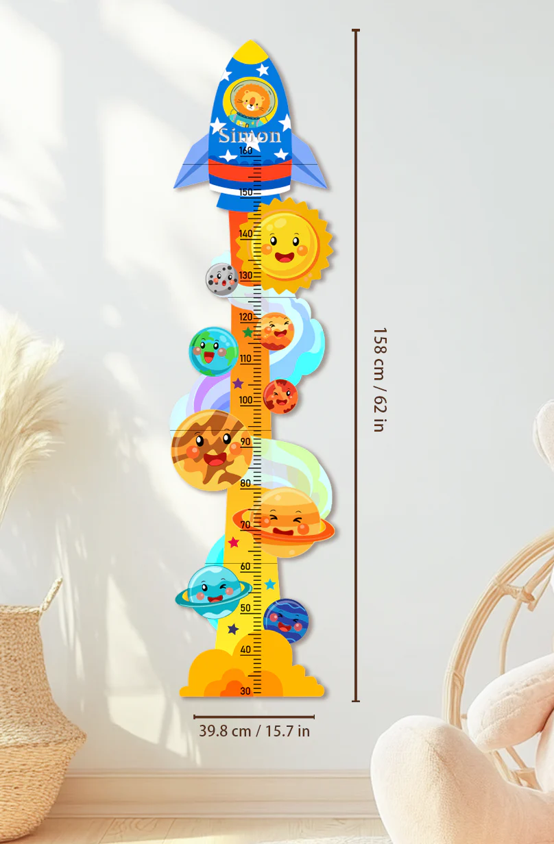 Personalized Wooden Space Rocket Growth Chart for Kids - Image 3