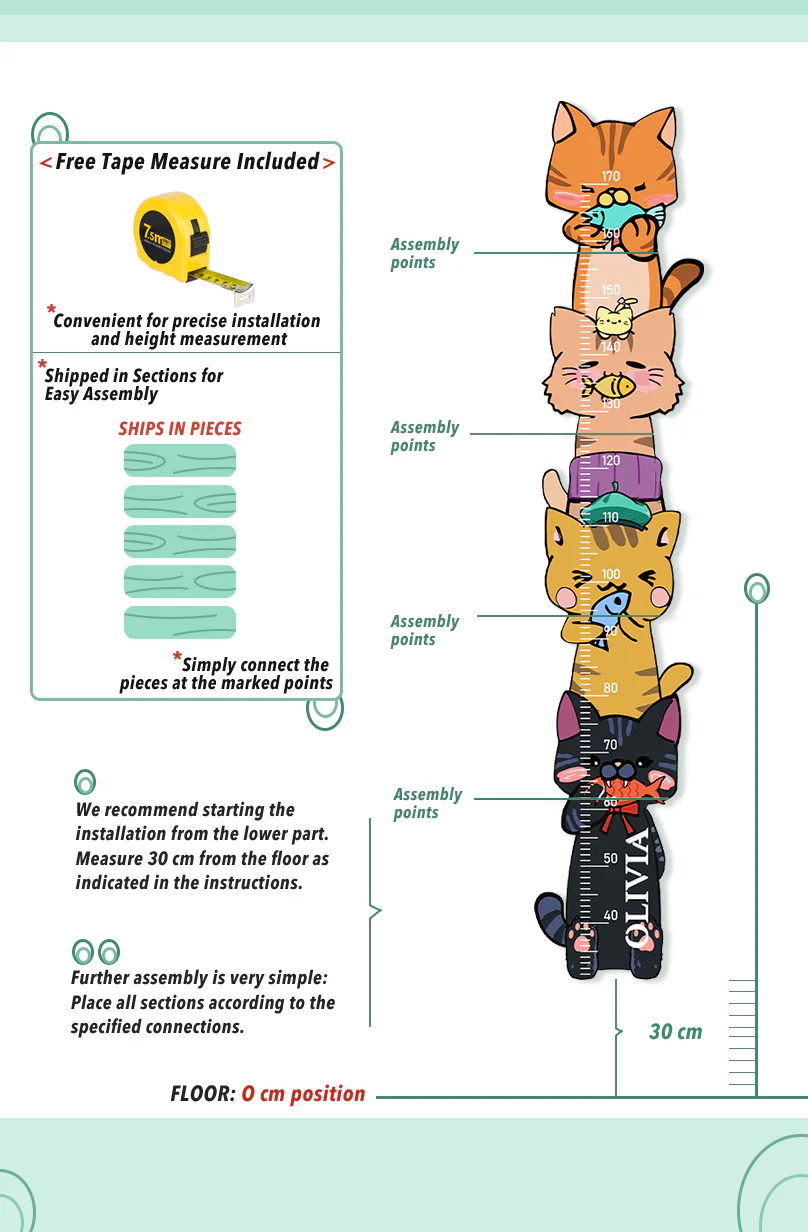 Personalized Wooden Stacked Cats Growth Chart - Image 3