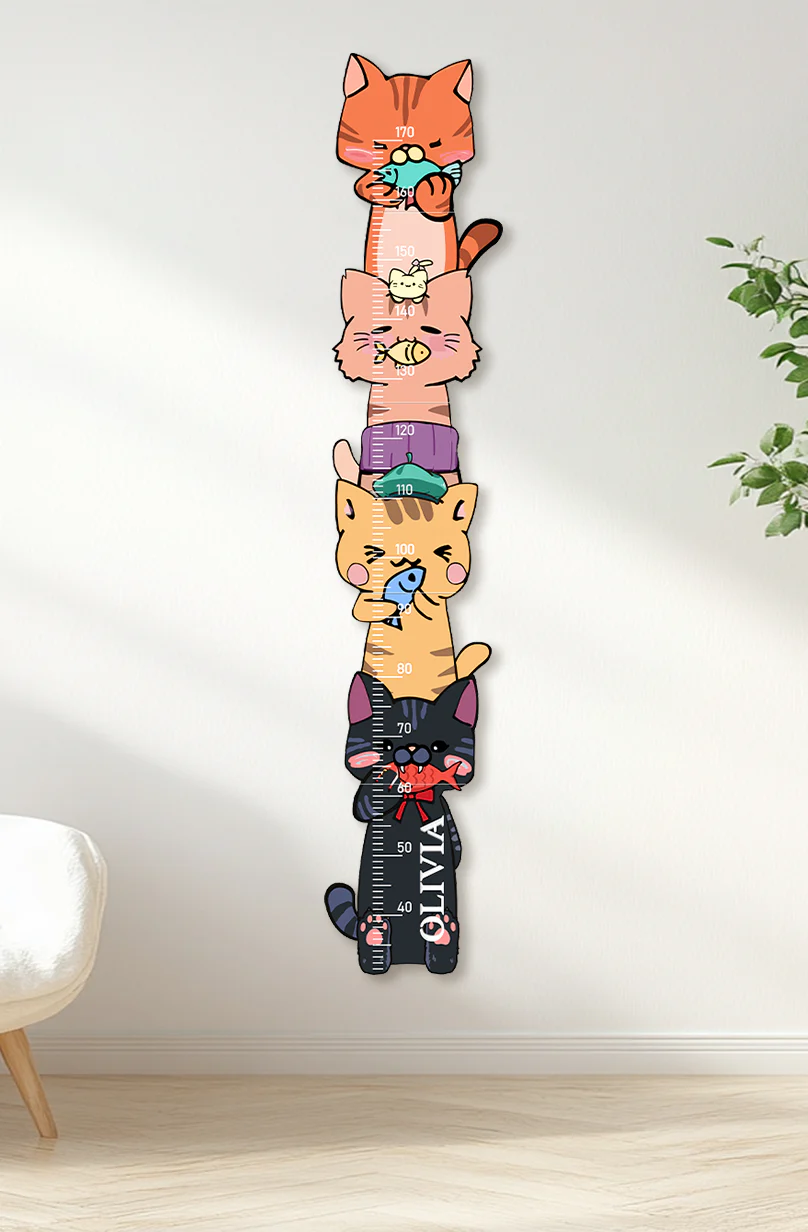 Personalized Wooden Stacked Cats Growth Chart - Image 4