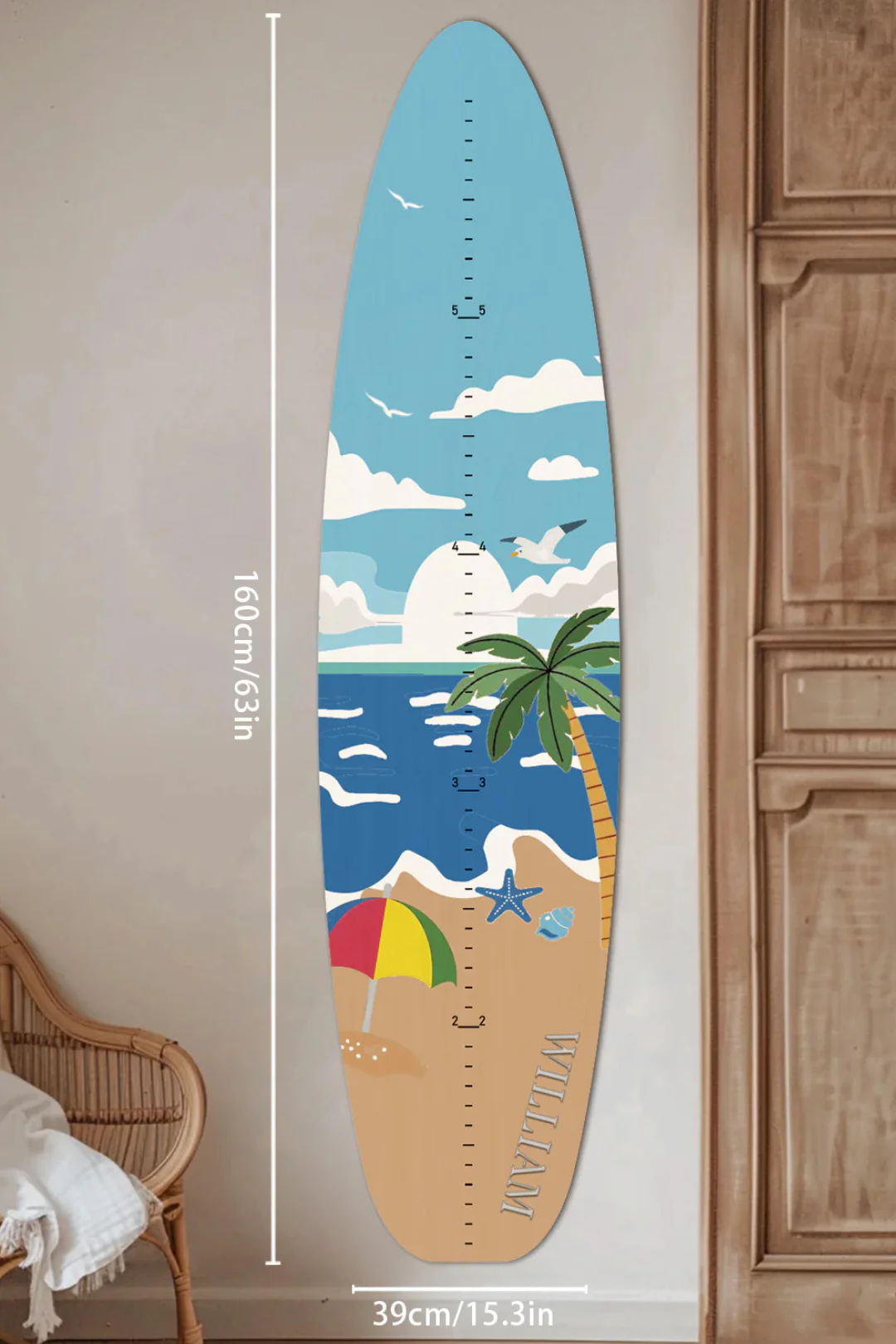 Personalized Wooden Surfboard Growth Chart Ruler - Image 6