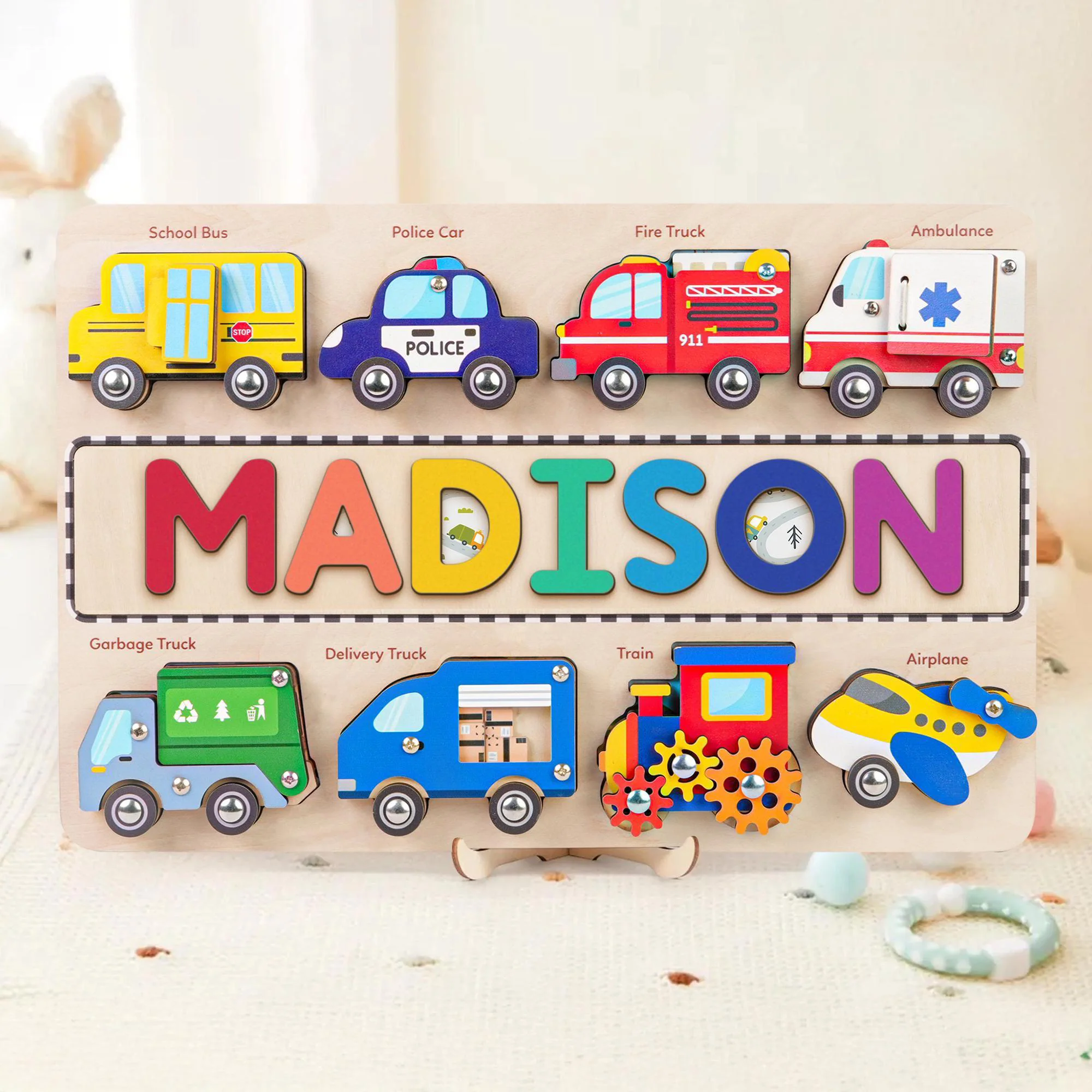 Personalized Wooden Traffic Name Puzzle Busy Board