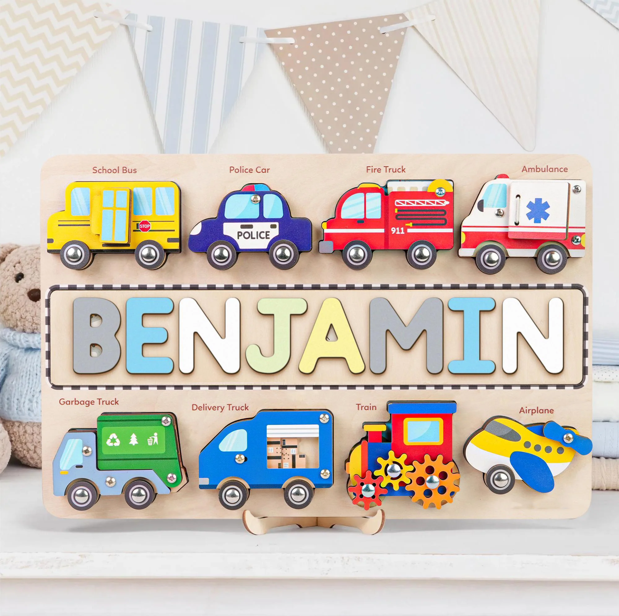 Personalized Wooden Traffic Name Puzzle Busy Board - Image 3