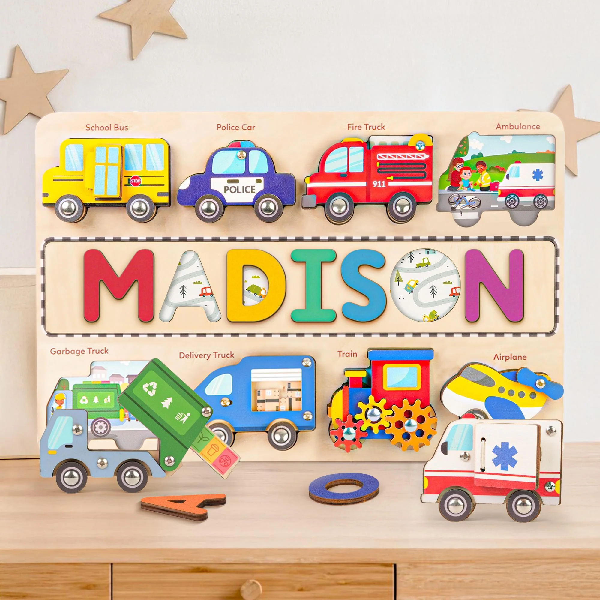 Personalized Wooden Traffic Name Puzzle Busy Board - Image 4