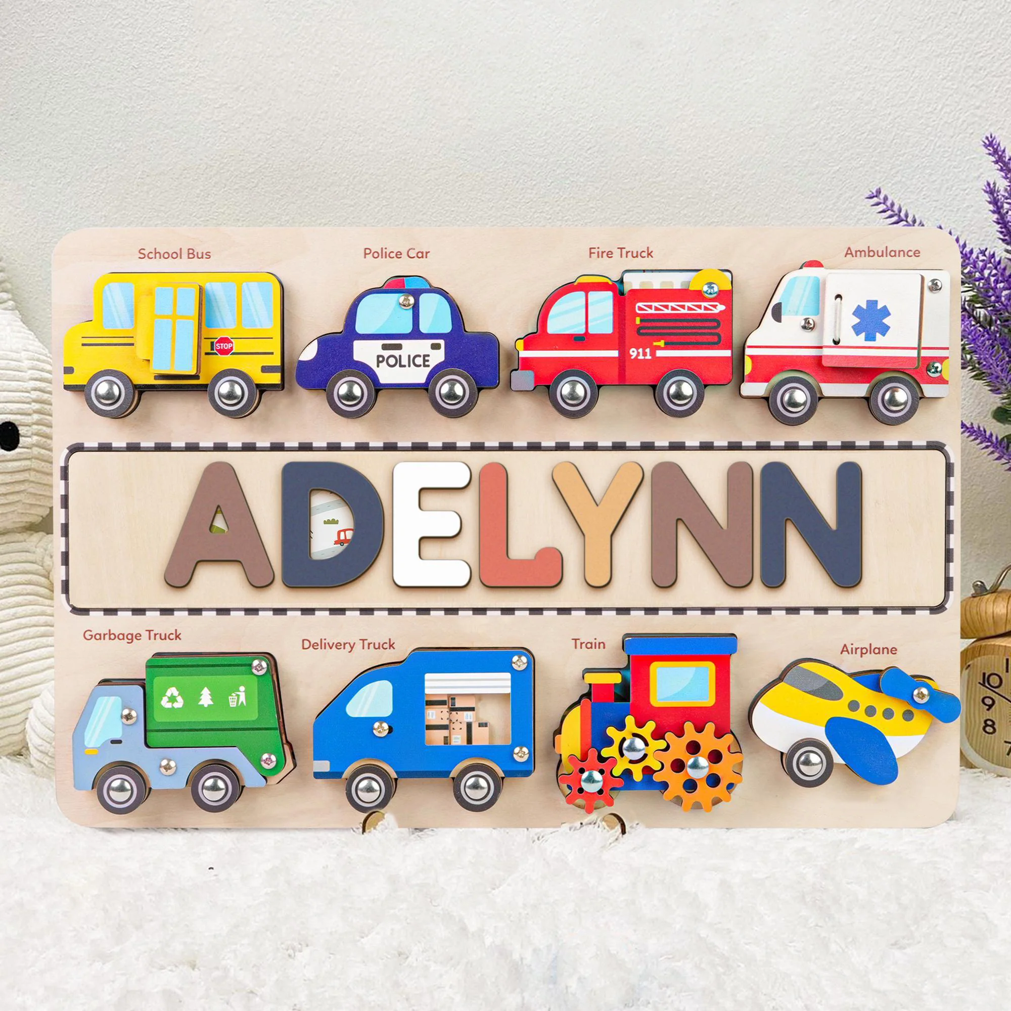 Personalized Wooden Traffic Name Puzzle Busy Board - Image 7
