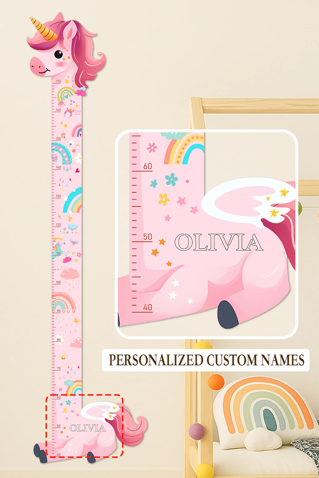 Personalized Wooden Unicorn Height Growth Chart for Girls - Image 4