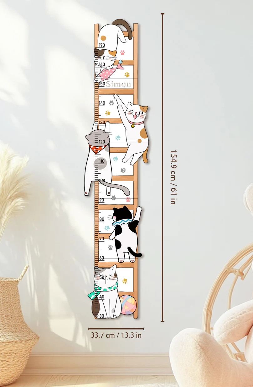 Personalized Wooden Whimsical Cat Themed Growth Chart - Image 2