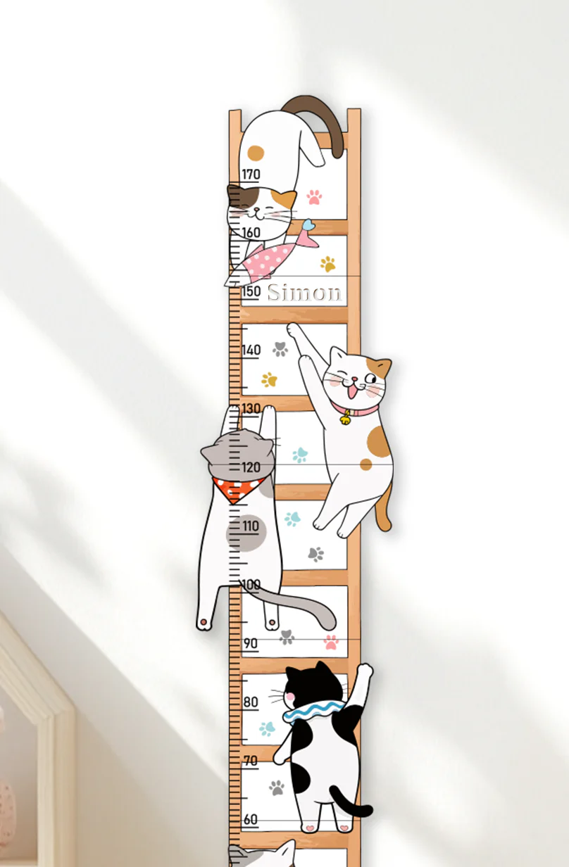Personalized Wooden Whimsical Cat Themed Growth Chart - Image 4