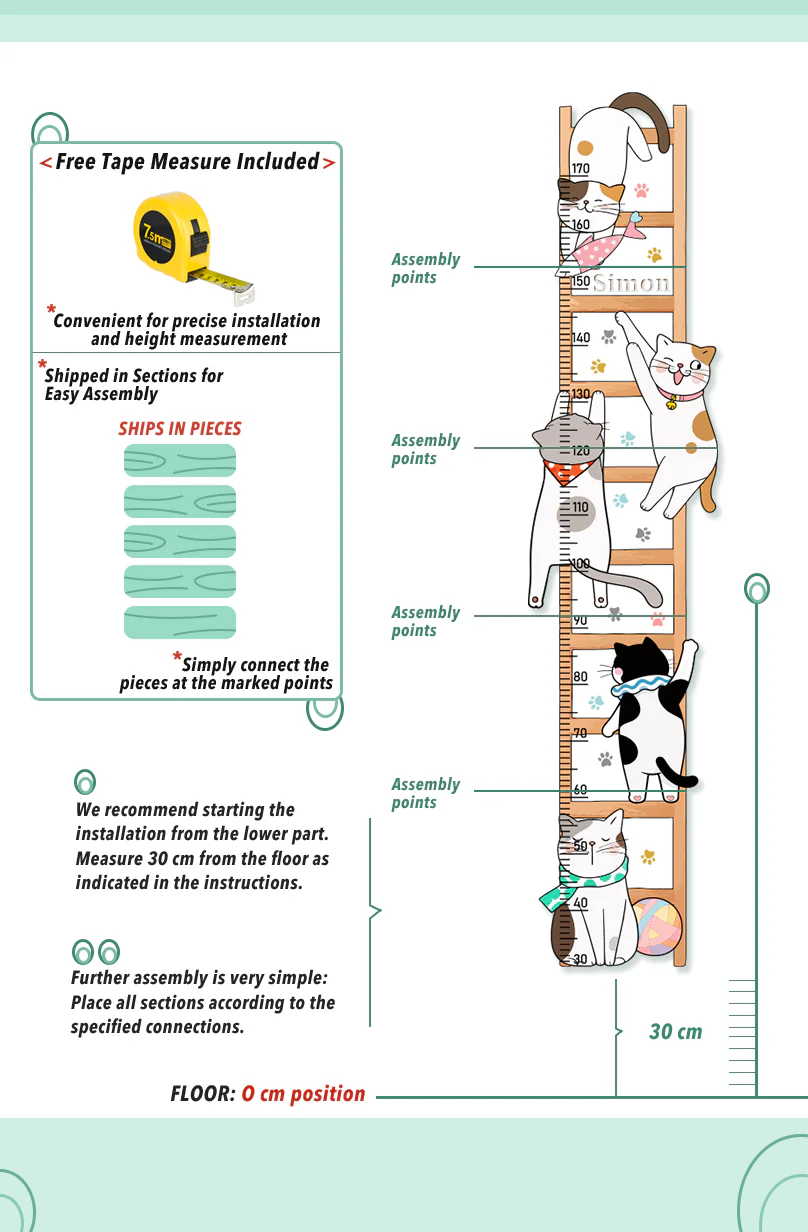 Personalized Wooden Whimsical Cat Themed Growth Chart - Image 5