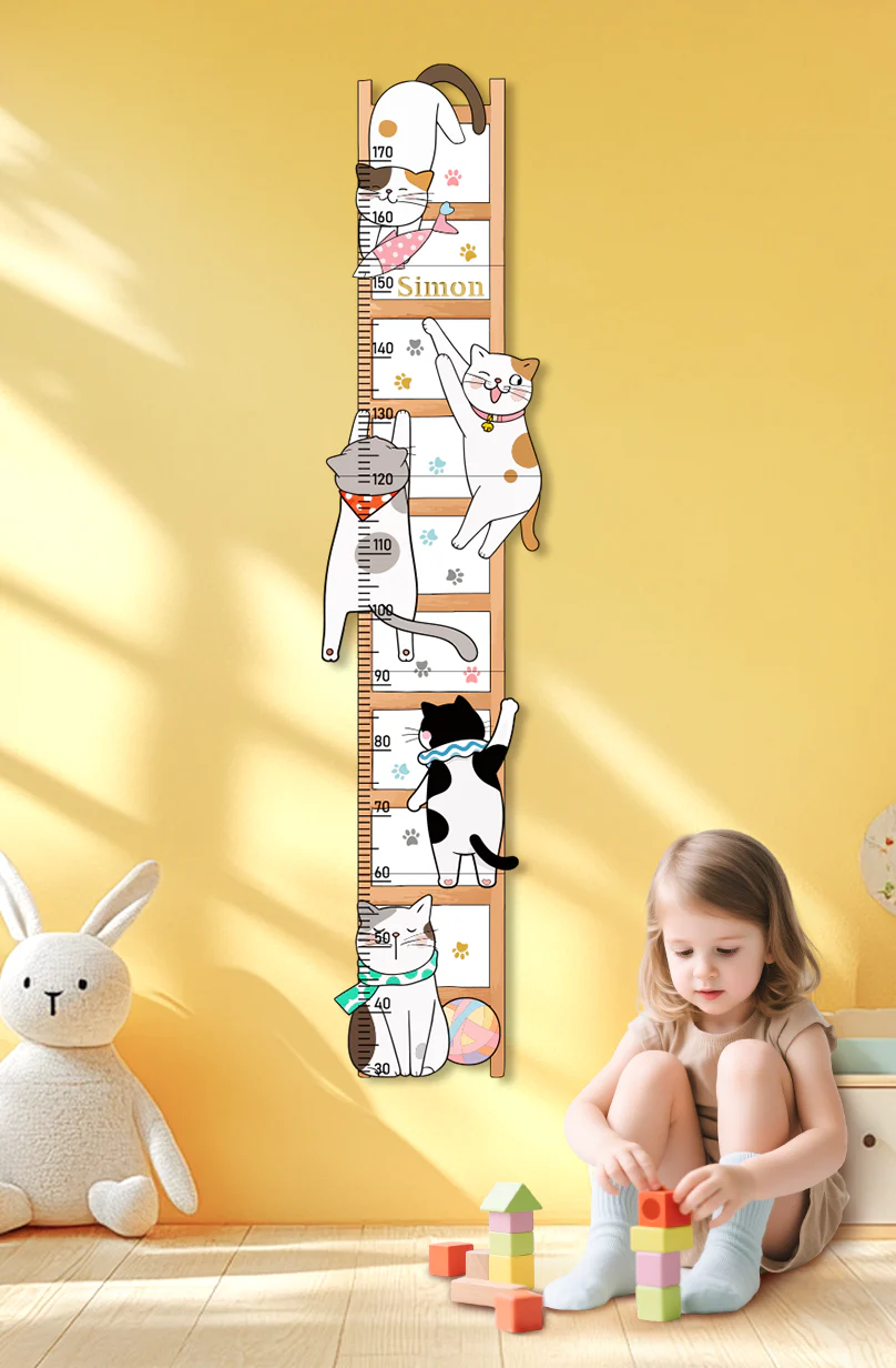 Personalized Wooden Whimsical Cat Themed Growth Chart - Image 6
