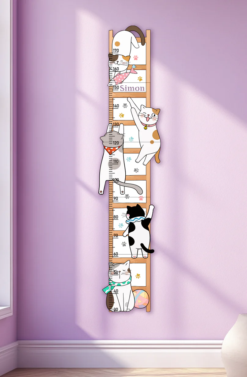 Personalized Wooden Whimsical Cat Themed Growth Chart - Image 7
