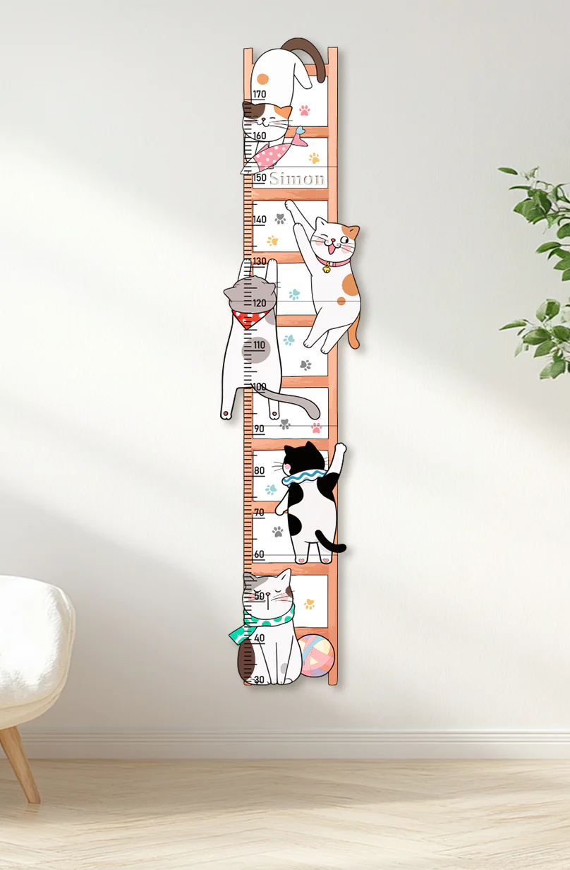 Personalized Wooden Whimsical Cat Themed Growth Chart - Image 8