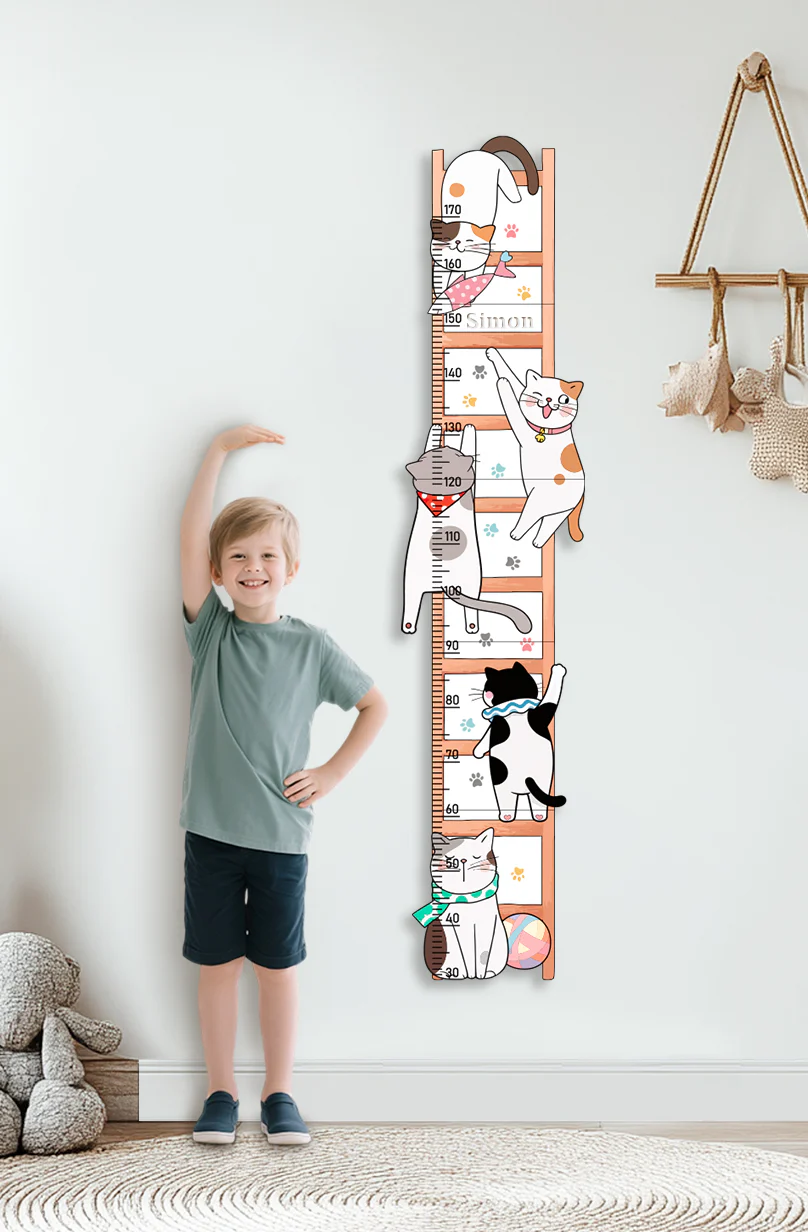 Personalized Wooden Whimsical Cat Themed Growth Chart - Image 9