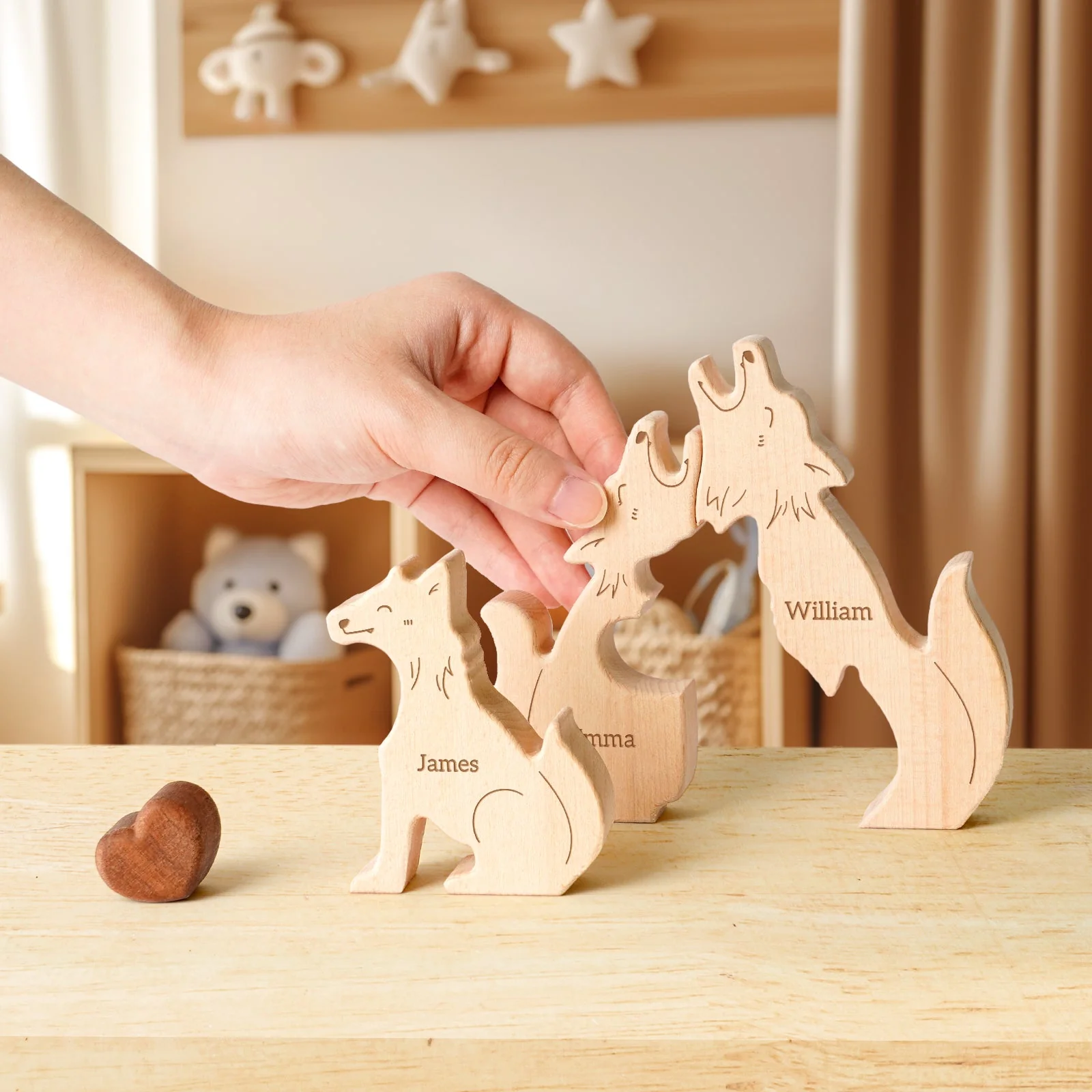 Personalized Wooden Wolf Family Puzzle Decor - Image 3