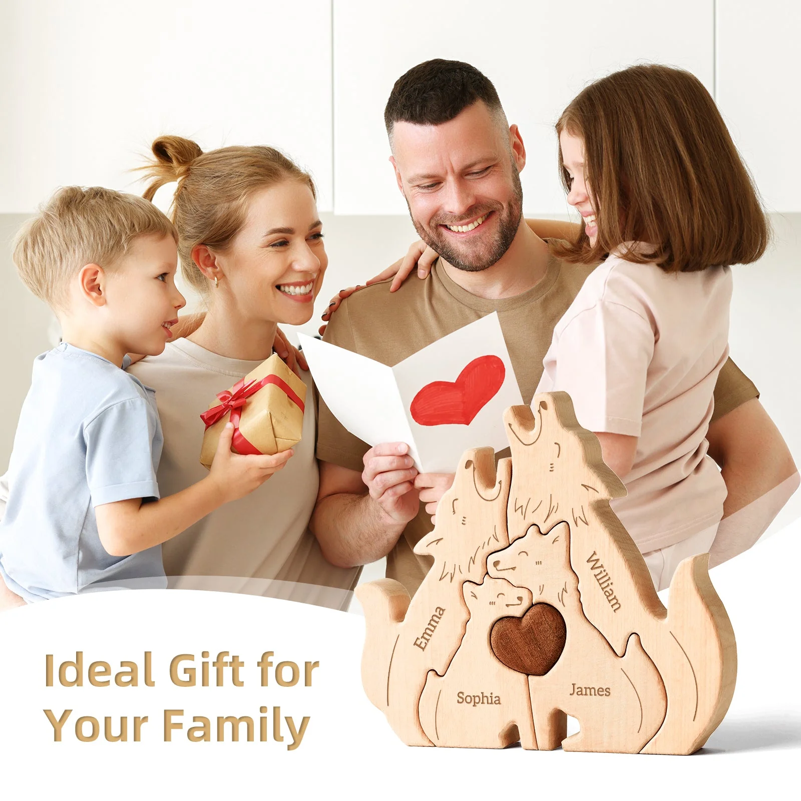 Personalized Wooden Wolf Family Puzzle Decor - Image 4