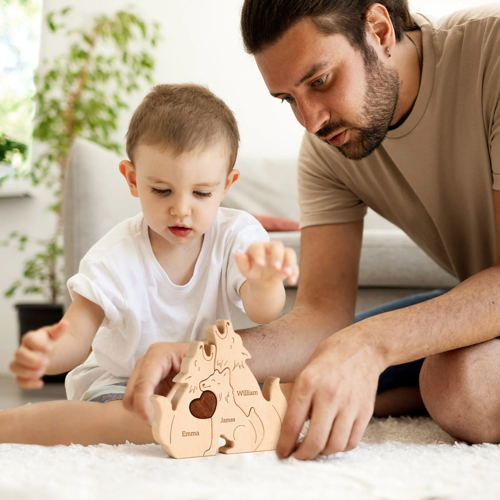 Personalized Wooden Wolf Family Puzzle Decor - Image 5