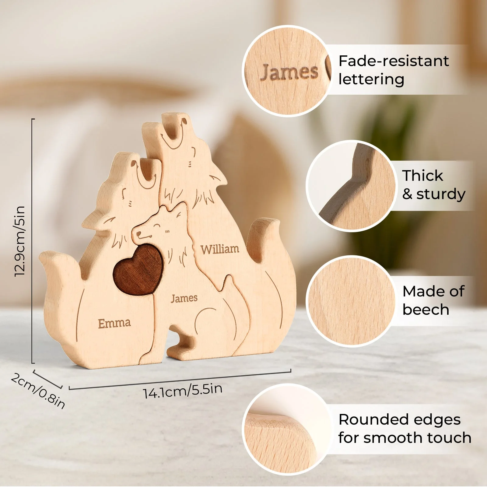 Personalized Wooden Wolf Family Puzzle Decor - Image 7