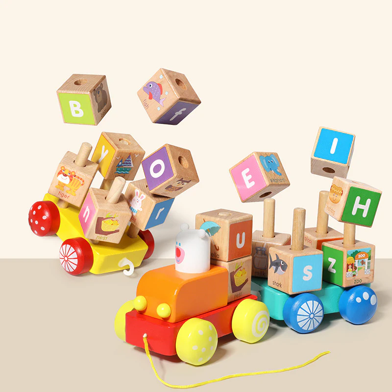 Pull Along Wooden Train Toys 26 PCS Alphabet Letters Block Set - Image 3