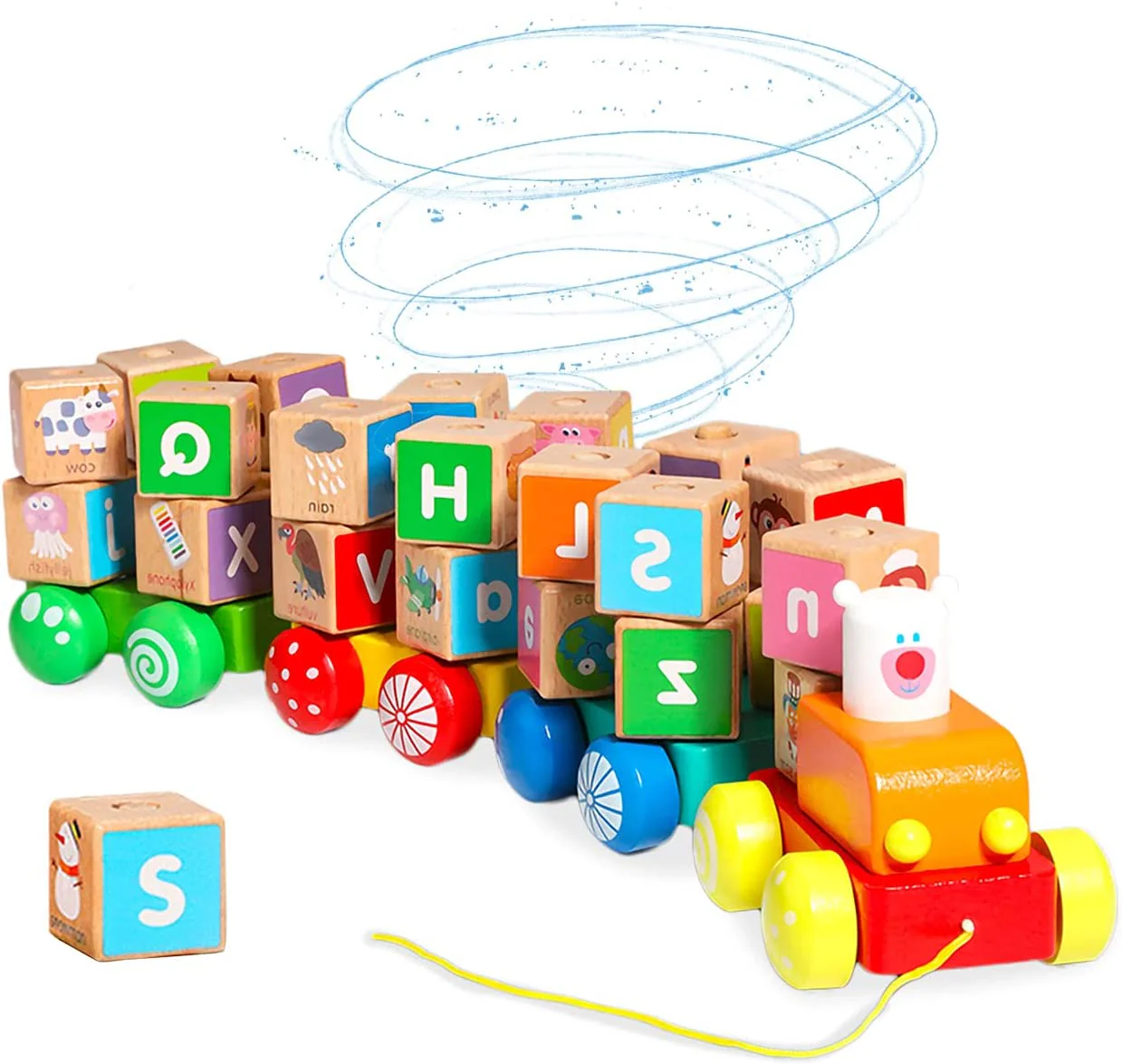 Pull Along Wooden Train Toys 26 PCS Alphabet Letters Block Set - Image 7