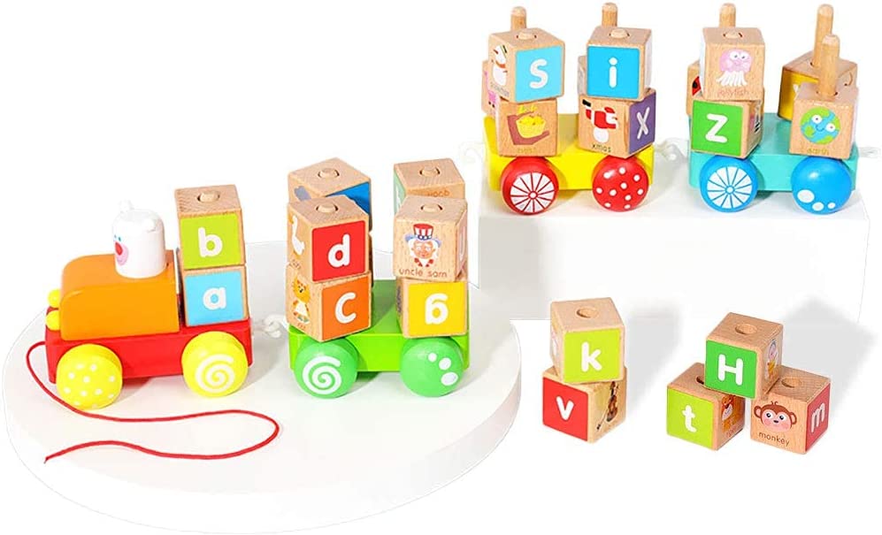 Pull Along Wooden Train Toys 26 PCS Alphabet Letters Block Set - Image 8