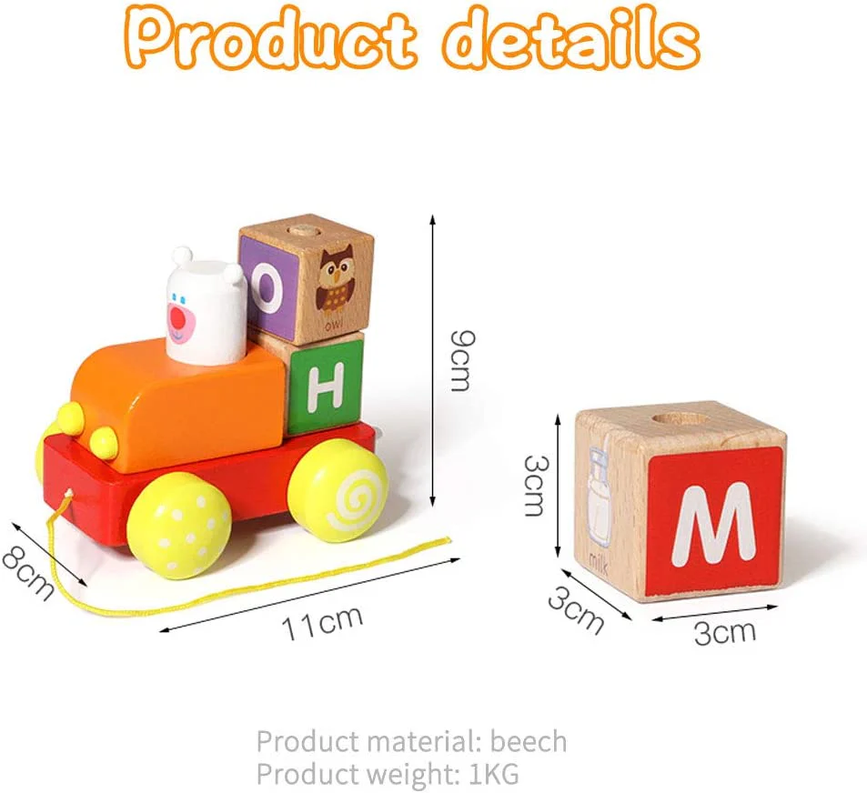 Pull Along Wooden Train Toys 26 PCS Alphabet Letters Block Set - Image 9