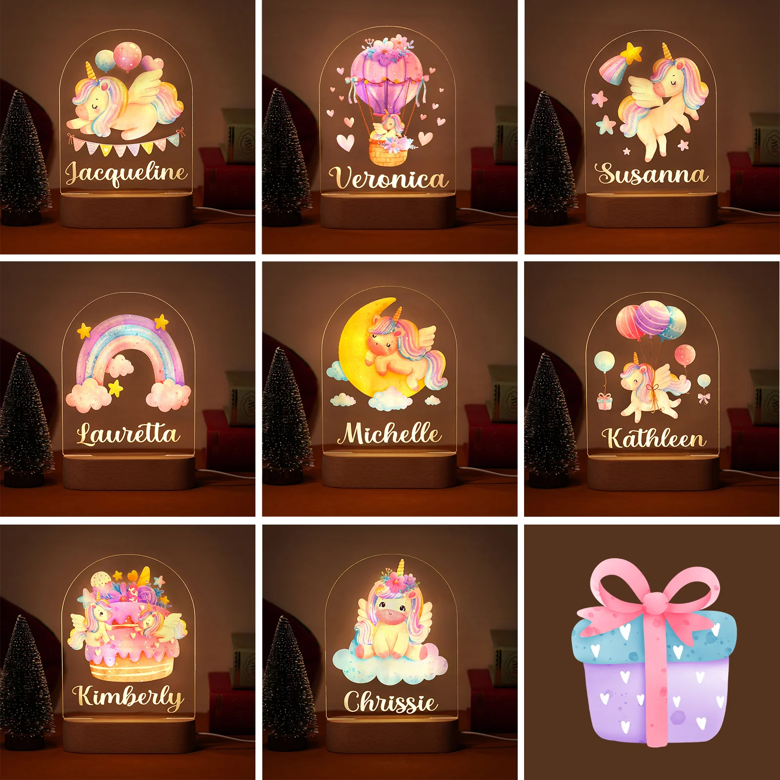 Rainbow unicorn personalized baby name night light - Image 2